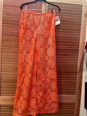 MIKEN Swim Orange Crochet Beach Pant, Size L, NWT